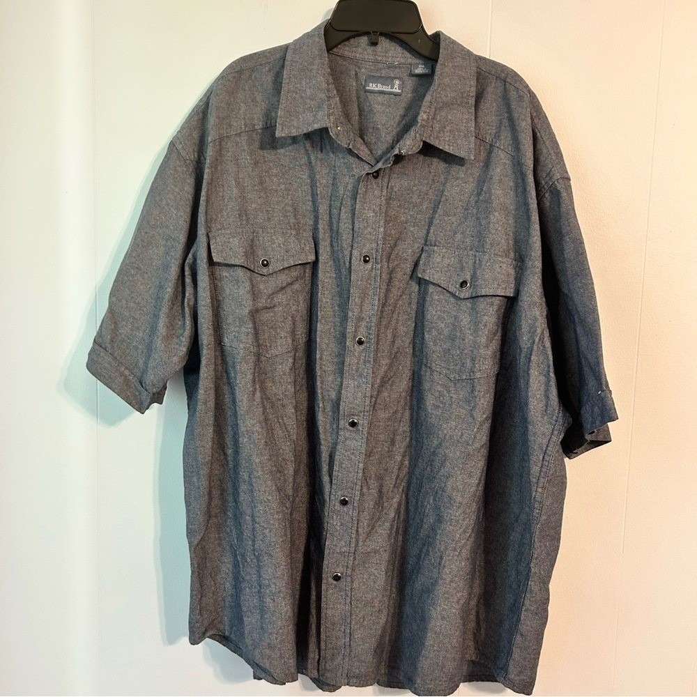 RK Brand Mens 2XL Blue Chambray Short Sleeve Western Pearl Snap Work Shirt